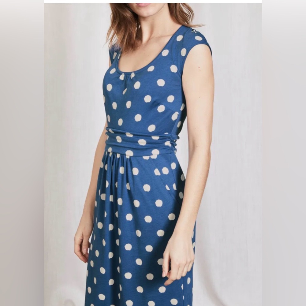 Boden Margot Jersey Blue and Shite Polka Dot Dress, Size 6R
